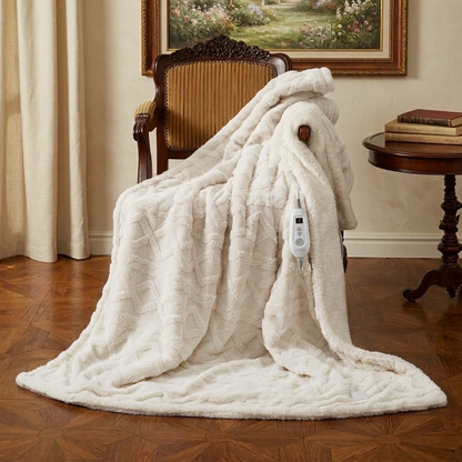 Plaid Chauffant NORKA Blanc – Sherpa à 6 Niveaux de Chaleur