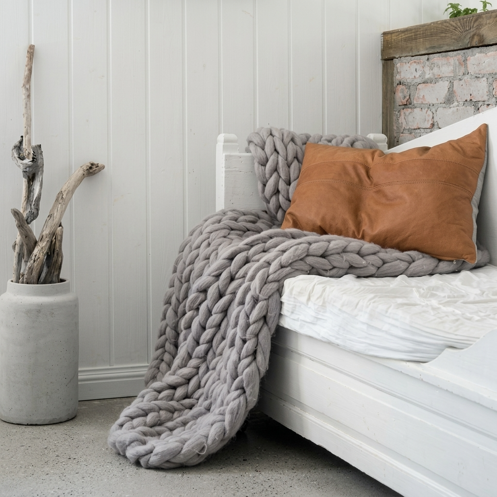 Plaid SOVEN Gris – 100 % Coton à Grosse Maille