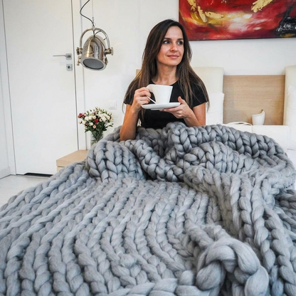 Plaid SOVEN Gris – 100 % Coton à Grosse Maille
