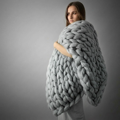 Plaid SOVEN Gris – 100 % Coton à Grosse Maille
