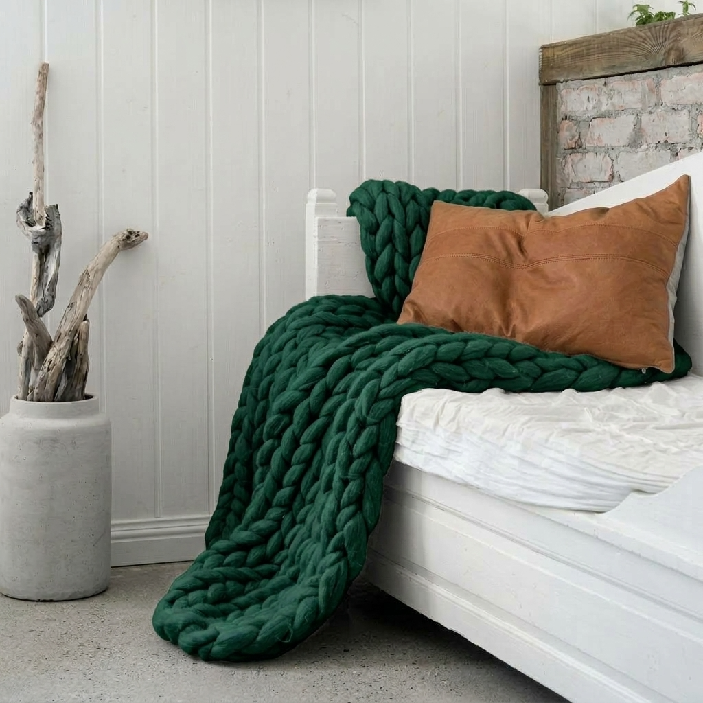 Plaid SOVEN Sapin – 100 % Coton à Grosse Maille