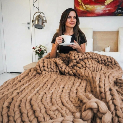 Plaid SOVEN Camel – 100 % Coton à Grosse Maille