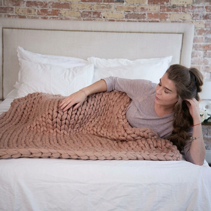 Plaid SOVEN Camel – 100 % Coton à Grosse Maille