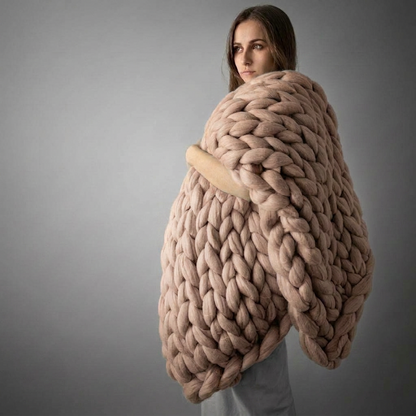 Plaid SOVEN Camel – 100 % Coton à Grosse Maille