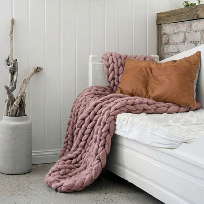 Plaid SOVEN Rose – 100 % Coton à Grosse Maille