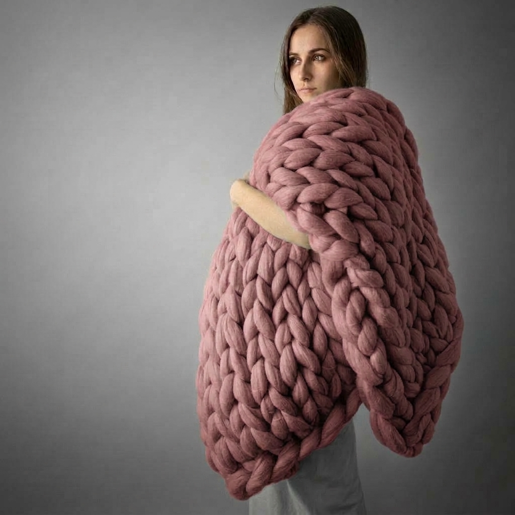 Plaid SOVEN Rose – 100 % Coton à Grosse Maille