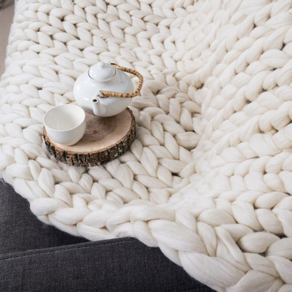 Plaid SOVEN Blanc – 100 % Coton à Grosse Maille