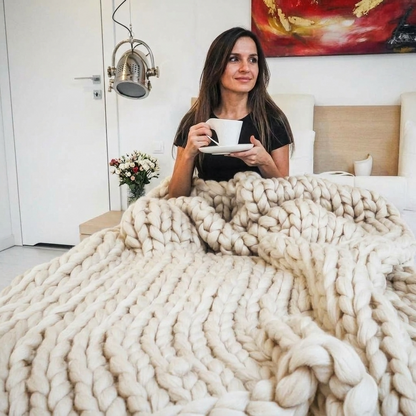 Plaid SOVEN Blanc – 100 % Coton à Grosse Maille