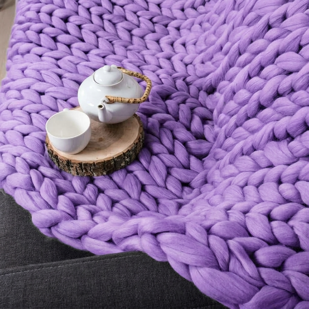 Plaid SOVEN Violet – 100 % Coton à Grosse Maille