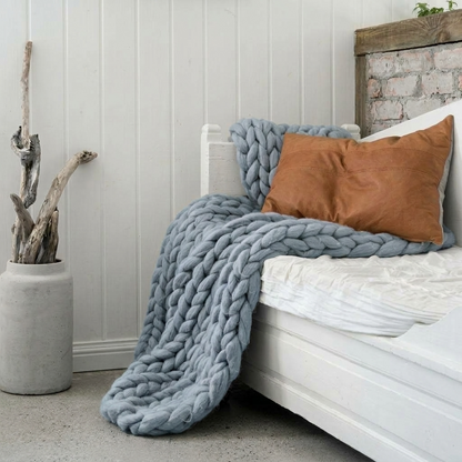 Plaid SOVEN Bleu – 100 % Coton à Grosse Maille