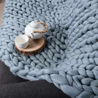 Plaid SOVEN Bleu – 100 % Coton à Grosse Maille