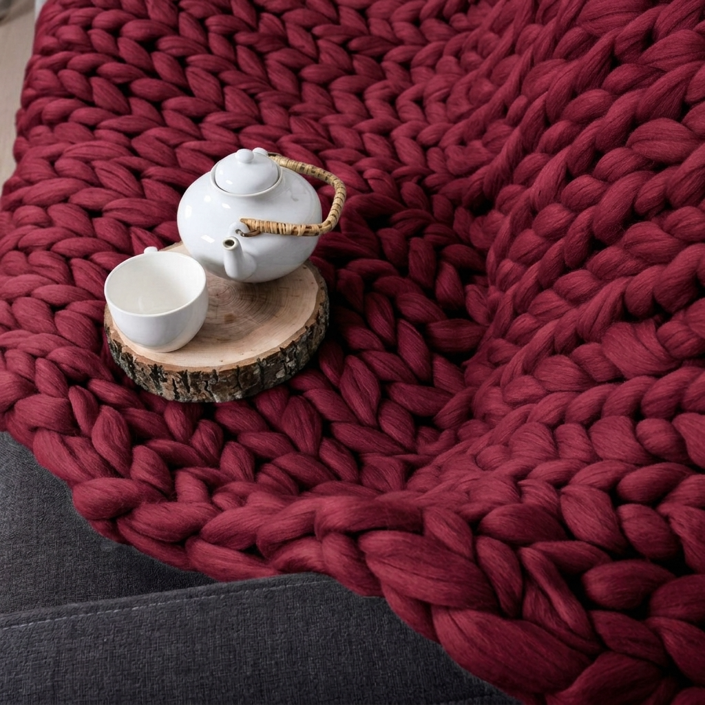 Plaid SOVEN Bordeau – 100 % Coton à Grosse Maille