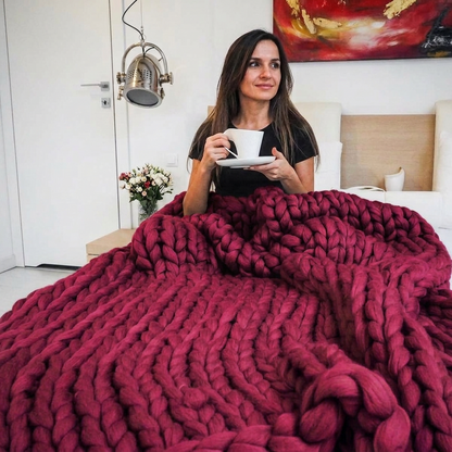 Plaid SOVEN Bordeau – 100 % Coton à Grosse Maille