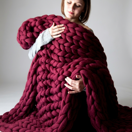 Plaid SOVEN Bordeau – 100 % Coton à Grosse Maille