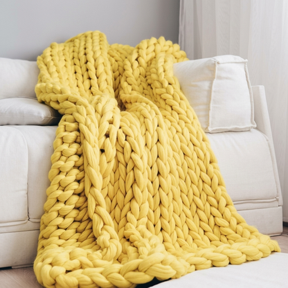Plaid SOVEN Jaune – 100 % Coton à Grosse Maille