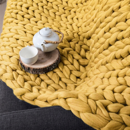 Plaid SOVEN Jaune – 100 % Coton à Grosse Maille