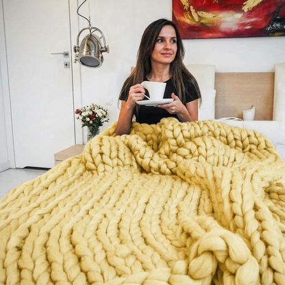 Plaid SOVEN Jaune – 100 % Coton à Grosse Maille