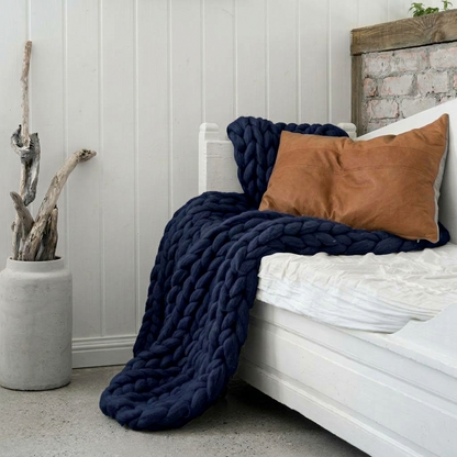Plaid SOVEN Marine – 100 % Coton à Grosse Maille