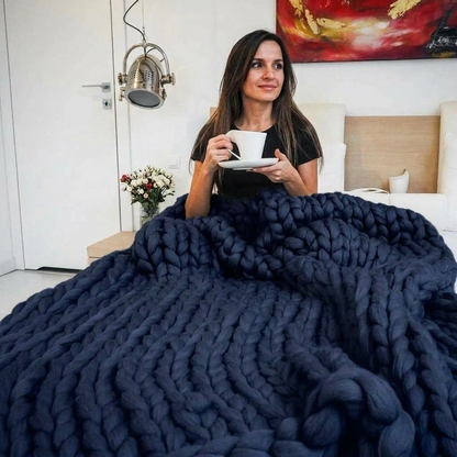 Plaid SOVEN Marine – 100 % Coton à Grosse Maille