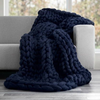Plaid SOVEN Marine – 100 % Coton à Grosse Maille