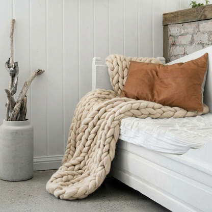 Plaid SOVEN Beige – 100 % Coton à Grosse Maille