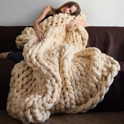 Plaid SOVEN Beige – 100 % Coton à Grosse Maille