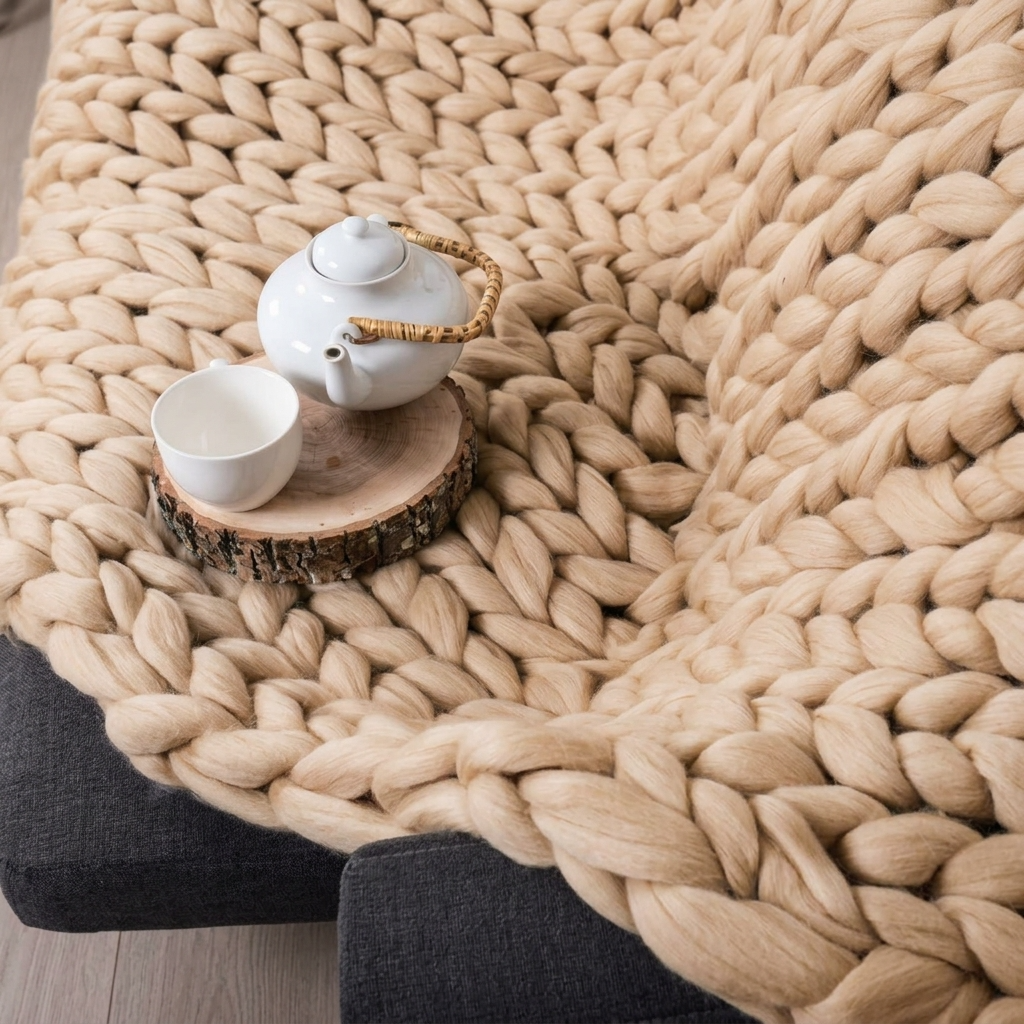 Plaid SOVEN Beige – 100 % Coton à Grosse Maille