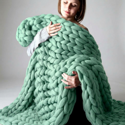 Plaid SOVEN Vert – 100 % Coton à Grosse Maille
