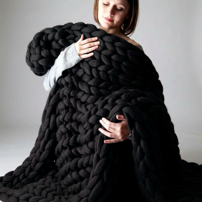 Plaid SOVEN Noir – 100 % Coton à Grosse Maille