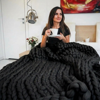 Plaid SOVEN Noir – 100 % Coton à Grosse Maille