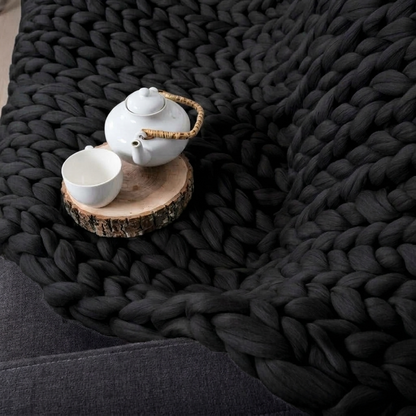 Plaid SOVEN Noir – 100 % Coton à Grosse Maille