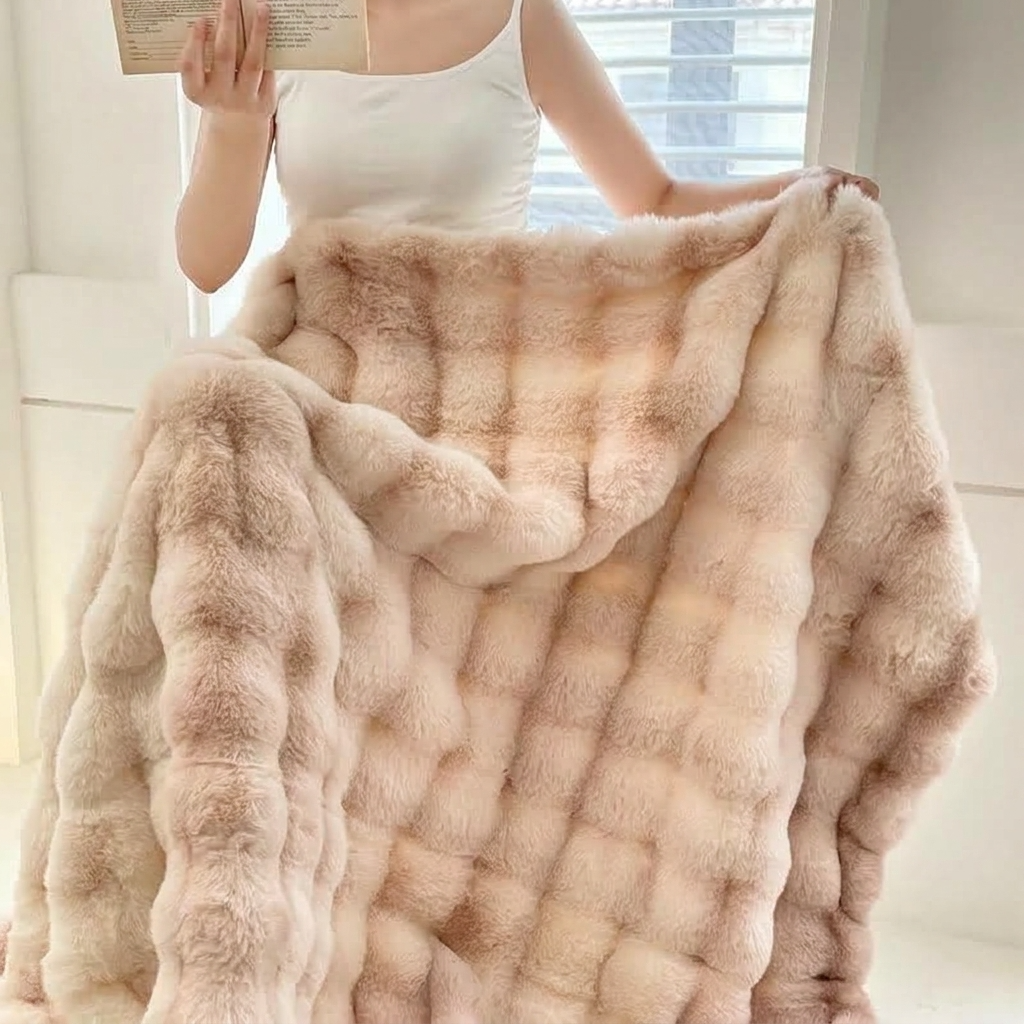 Plaid NUVÉA Crème – Fausse Fourrure Moelleuse Double Face