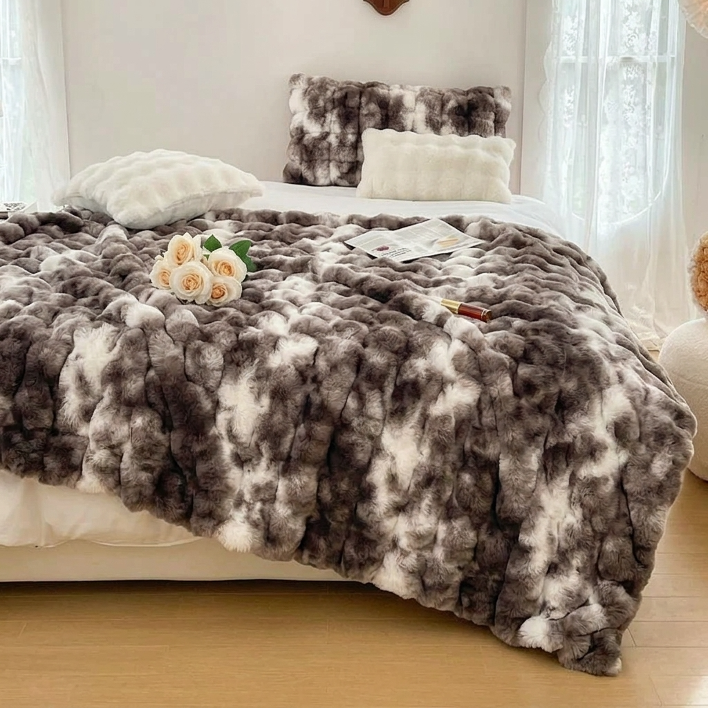 Plaid NUVÉA Marbré – Fausse Fourrure Moelleuse Double Face