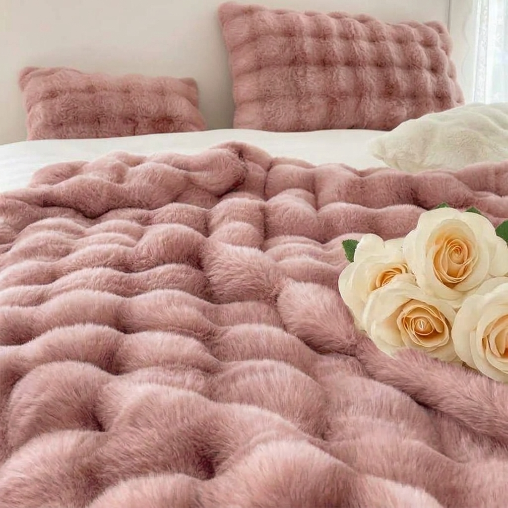 Plaid NUVÉA Rose – Fausse Fourrure Moelleuse Double Face