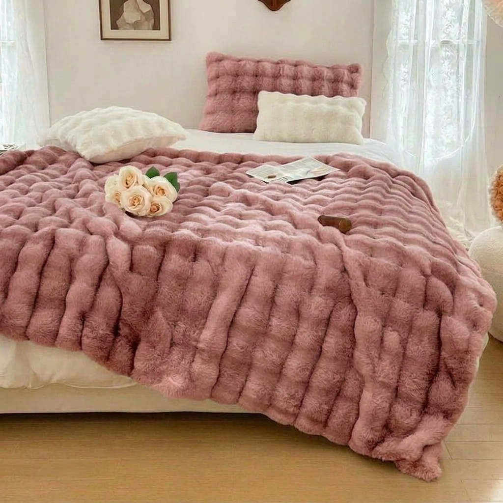 Plaid NUVÉA Rose – Fausse Fourrure Moelleuse Double Face