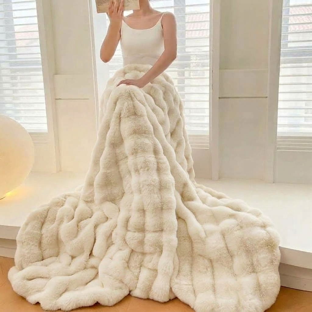 Plaid NUVÉA Blanc – Fausse Fourrure Moelleuse Double Face