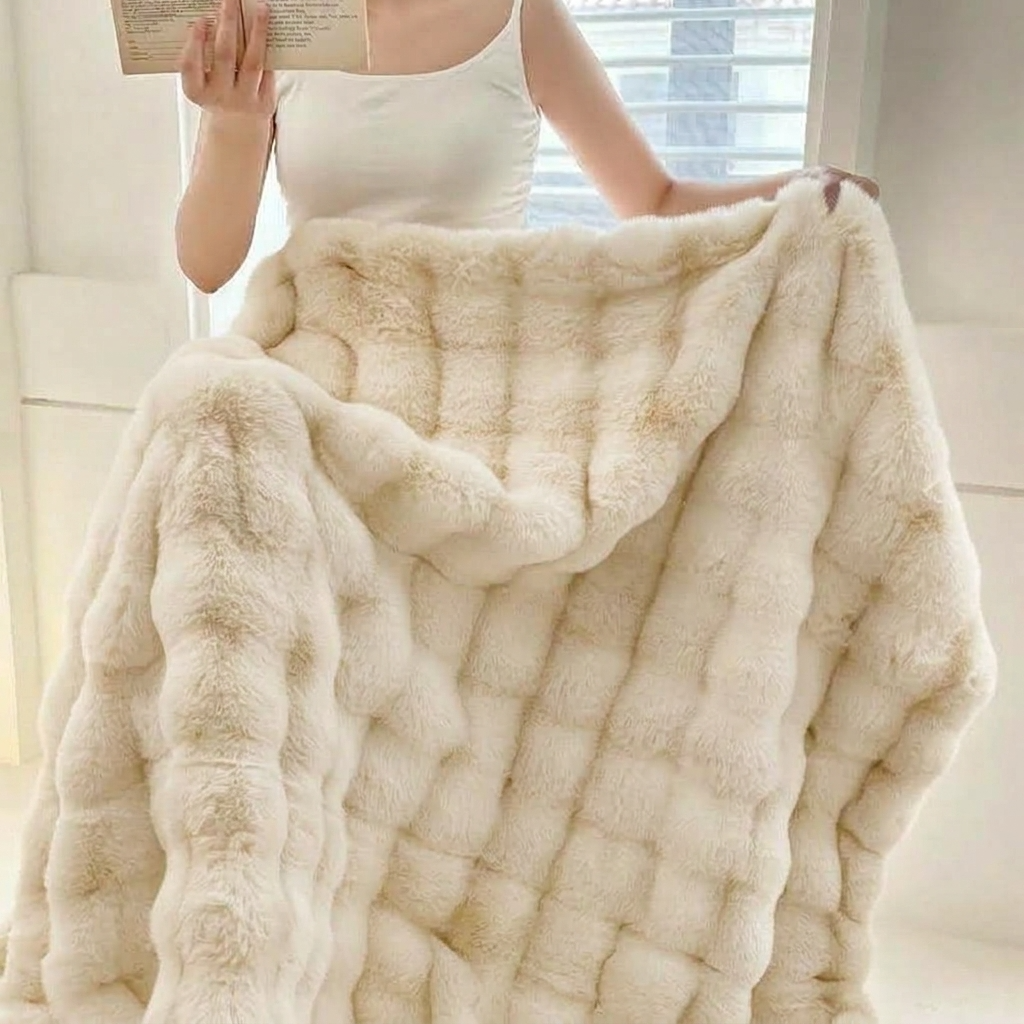 Plaid NUVÉA Blanc – Fausse Fourrure Moelleuse Double Face