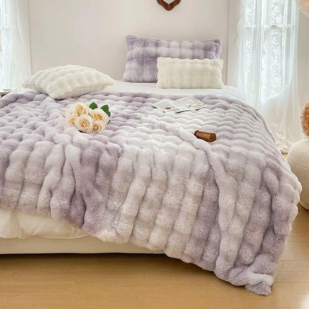Plaid NUVÉA Lilas – Fausse Fourrure Moelleuse Double Face