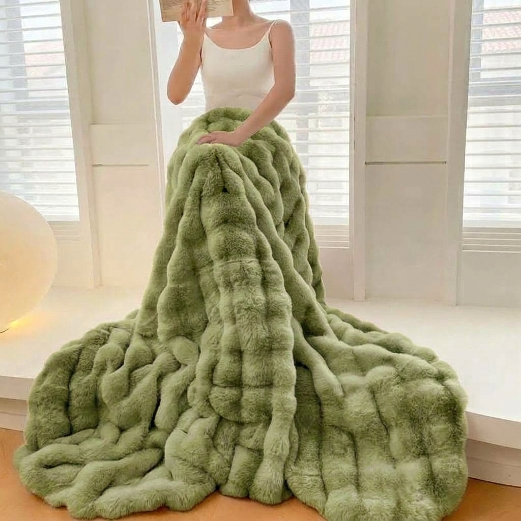 Plaid NUVÉA Vert – Fausse Fourrure Moelleuse Double Face