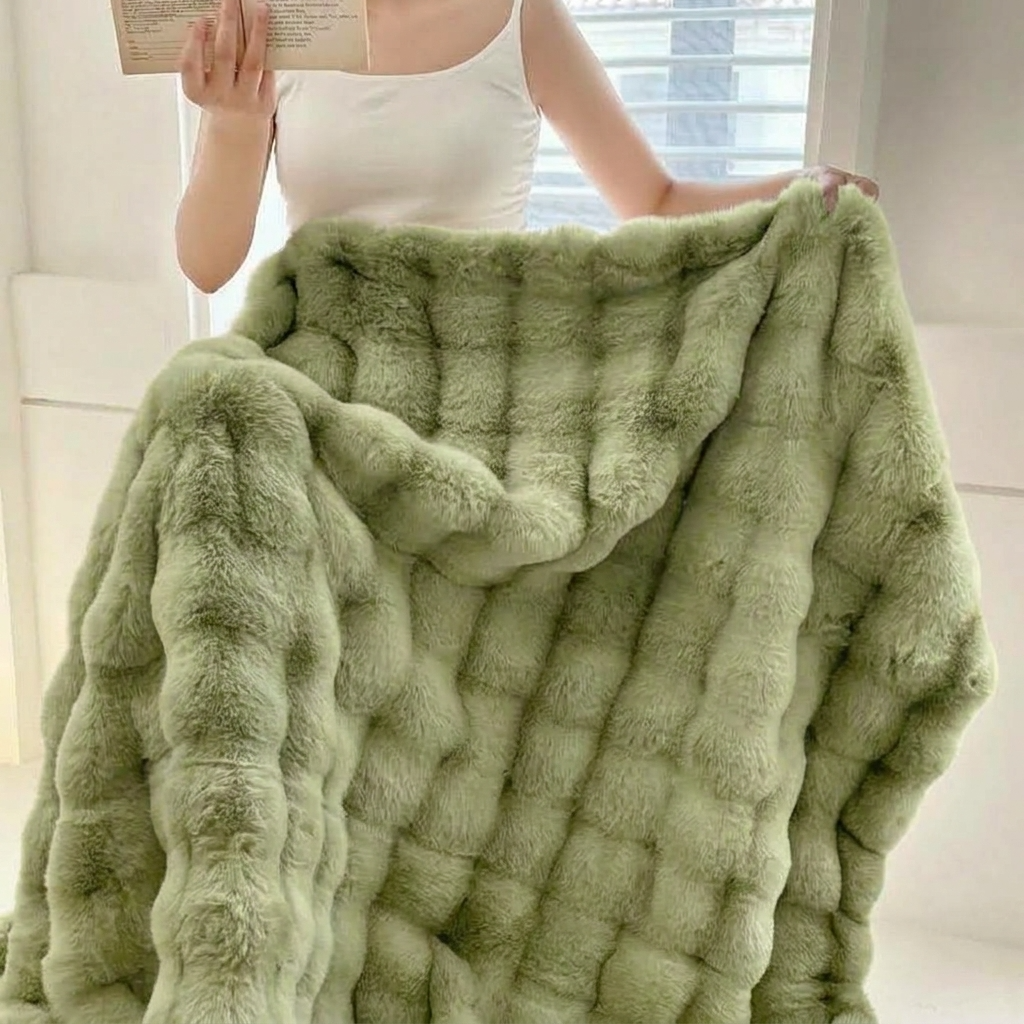 Plaid NUVÉA Vert – Fausse Fourrure Moelleuse Double Face