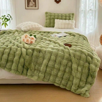 Plaid NUVÉA Vert – Fausse Fourrure Moelleuse Double Face