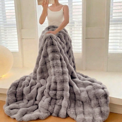 Plaid NUVÉA Gris – Fausse Fourrure Moelleuse Double Face