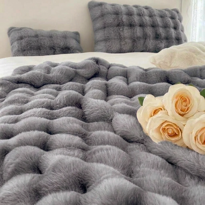Plaid NUVÉA Gris – Fausse Fourrure Moelleuse Double Face