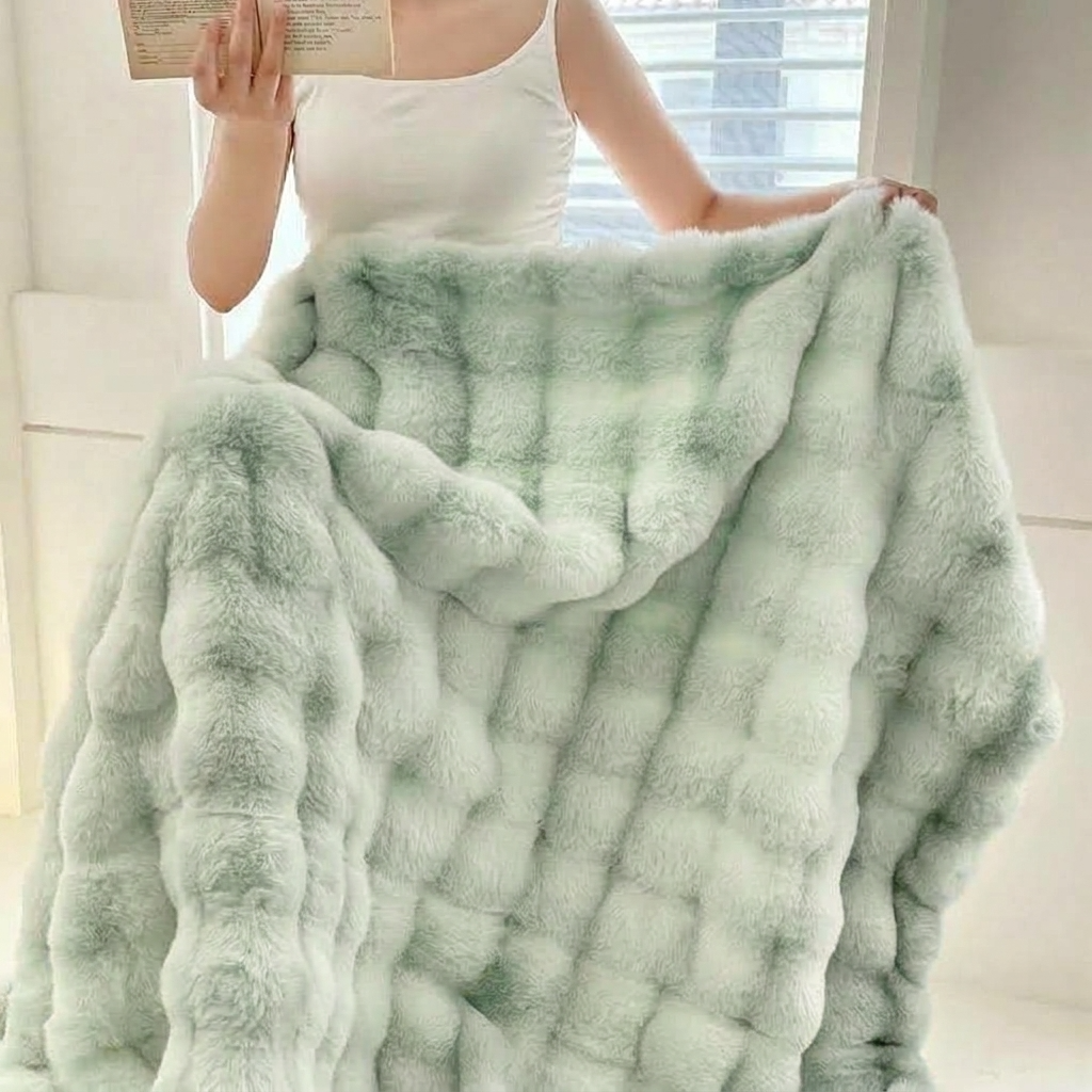 Plaid NUVÉA Menthe – Fausse Fourrure Moelleuse Double Face