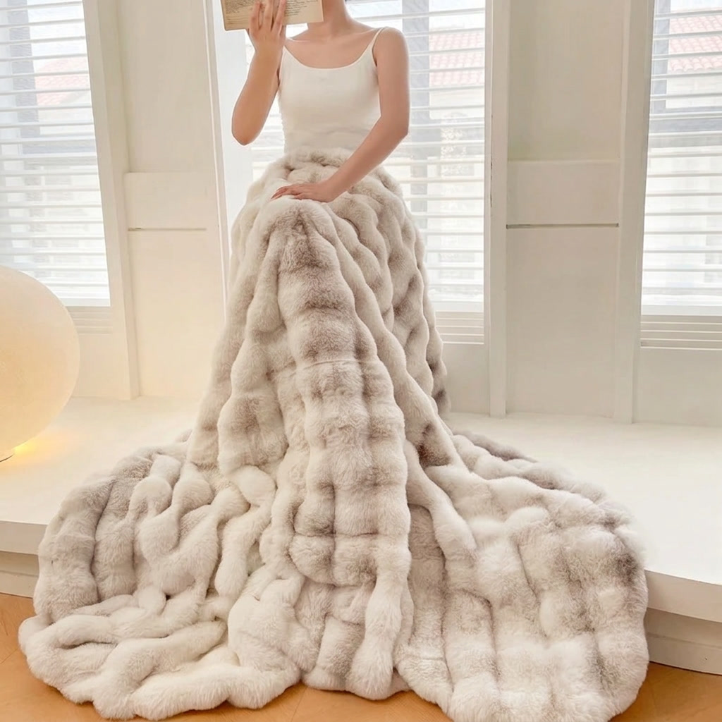 Plaid NUVÉA Greige – Fausse Fourrure Moelleuse Double Face