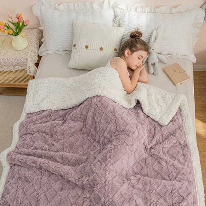 Plaid OSLO Violet – Polaire Sherpa à Motifs Géométriques