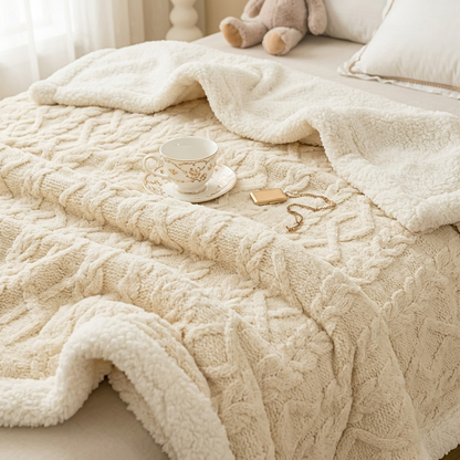 Plaid OSLO Beige – Polaire Sherpa à Motifs Géométriques