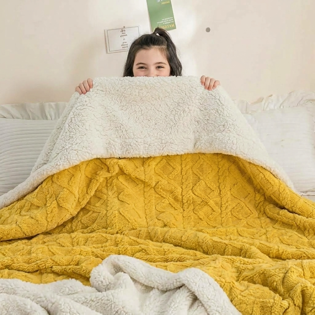 Plaid OSLO Jaune – Polaire Sherpa à Motifs Géométriques