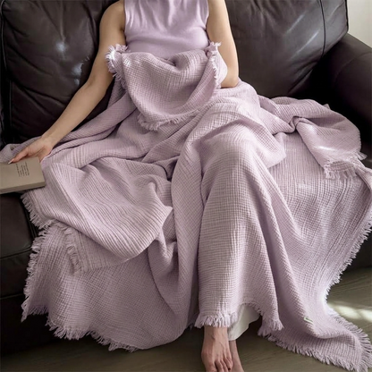 Plaid NAYA Violet – 100 % Coton 4 Épaisseurs à Franges
