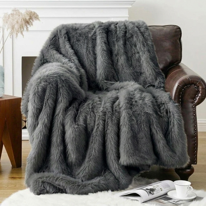 Plaid ALBA Gris – Fausse Fourrure Douce à Poils Longs